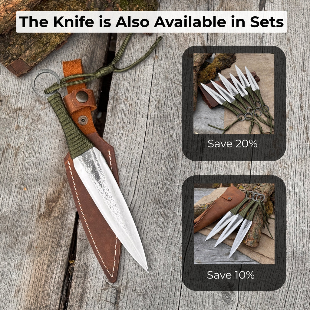 Hand-Forged Throwing Knife – 23 cm (9 in) with Leather Belt Sheath