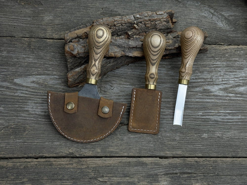3-Piece Leather Working Kit with Leather Sheaths