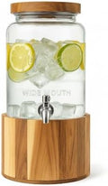 1 Gallon Glass Water & Lemonade Dispenser with Wooden Lid & Stand – Mason Jar Beverage Dispenser with Stainless Steel Spigot, Measurement Marks – Drink Server for Parties, Events, Home Use