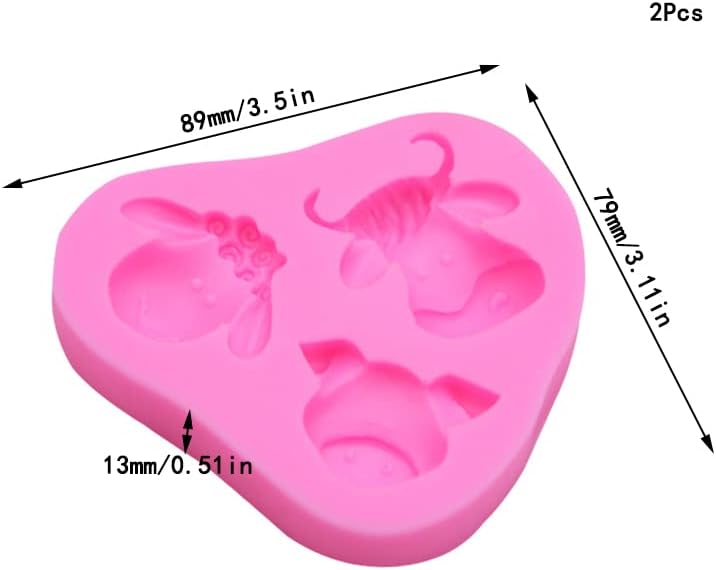 Cestony Cute Lovely Farm Animals Head Cow Sheep Pig Present Silicone Molds for DIY Cake Fondant Biscuit Cookies Soap Sugar Pudding Chocolate Hard Candies Dessert Candle Decor