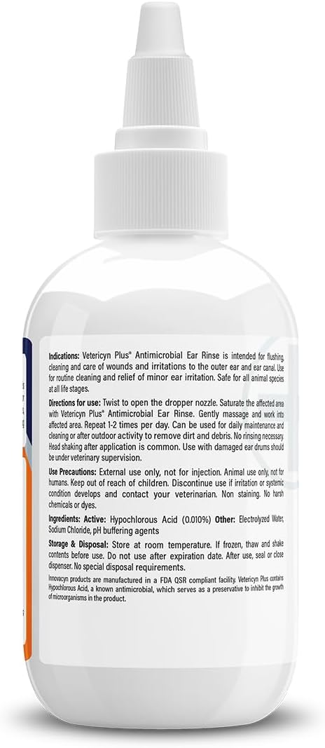 Vetericyn Plus Dog Ear Rinse | Dog Ear Cleaner to Soothe and Relieve Itchy Ears, Safe for Cat Ears, Rabbit Ears, and All Animal's Ear Problems. 3 Ounces