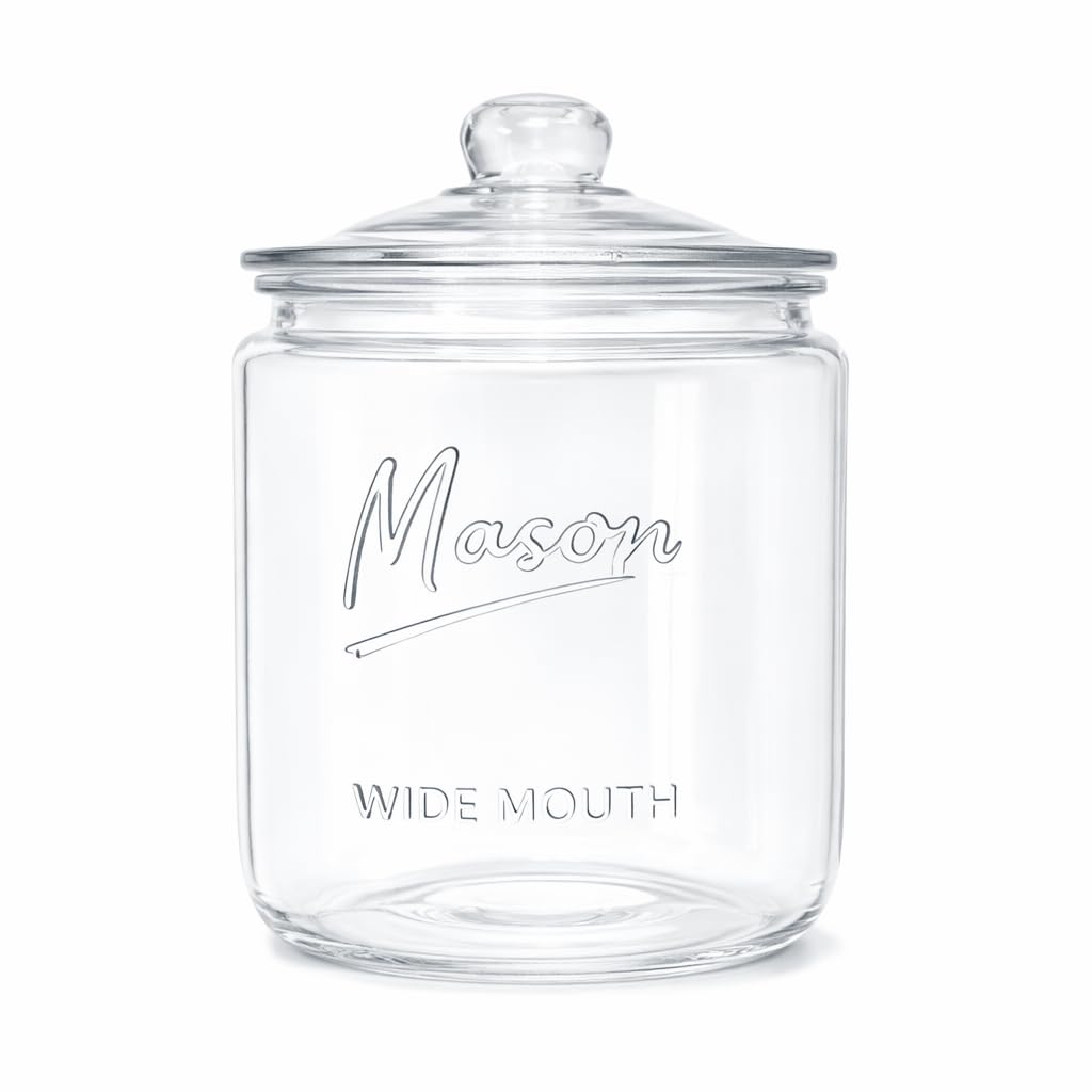 1 Gallon Mason Glass Jar with Lid – Wide Mouth Glass Storage Jar with Airtight Lid, Kitchen Pantry Container with Measurement Markings for Cookies, Candy, Flour Jar, Sugar & Dog Treats