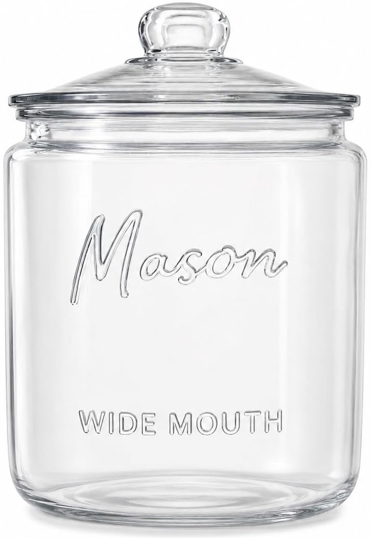 1 Gallon Mason Glass Jar with Lid – Wide Mouth Glass Storage Jar with Airtight Lid, Kitchen Pantry Container with Measurement Markings for Cookies, Candy, Flour Jar, Sugar & Dog Treats