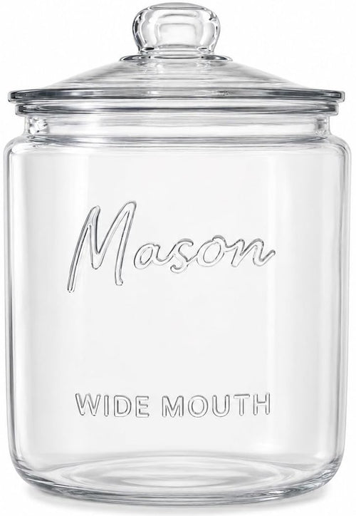 1 Gallon Mason Glass Jar with Lid – Wide Mouth Glass Storage Jar with Airtight Lid, Kitchen Pantry Container with Measurement Markings for Cookies, Candy, Flour Jar, Sugar & Dog Treats