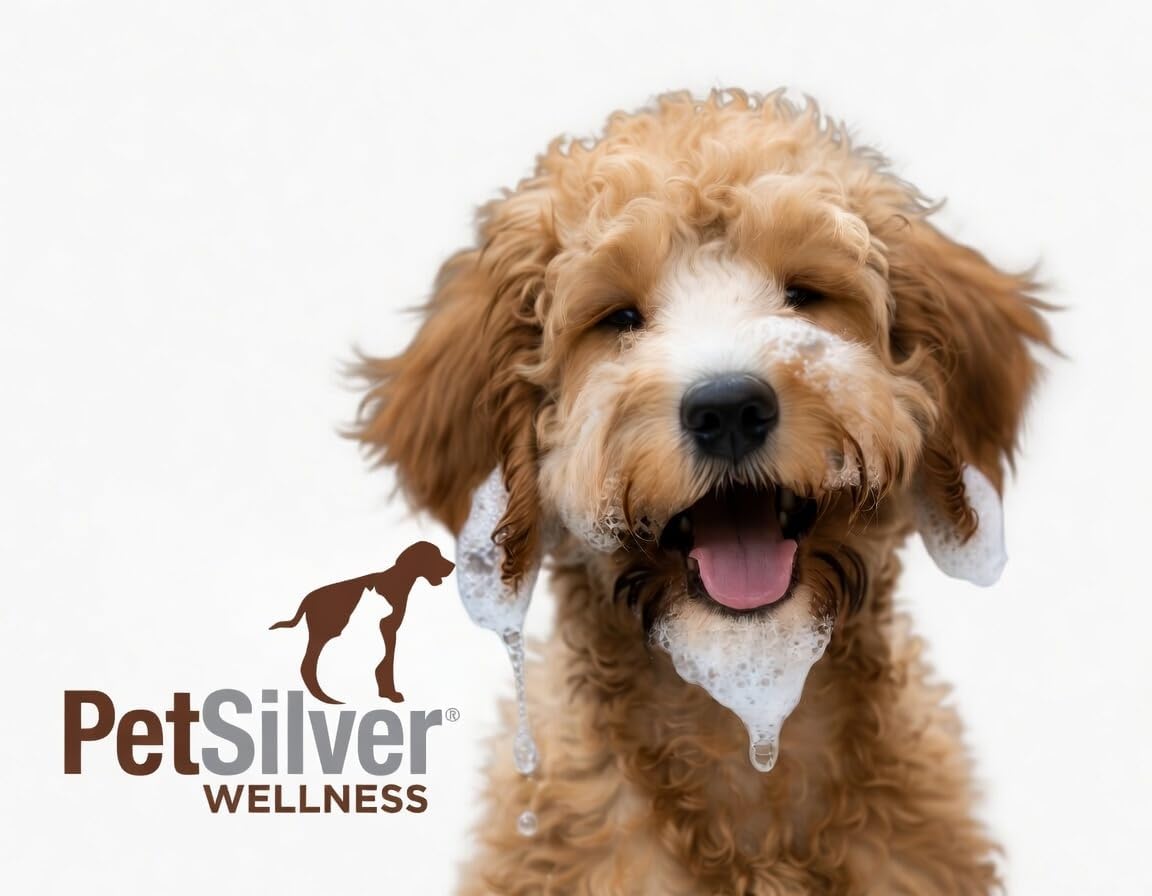 PetSilver Chelated Silver Pet Shampoo - Allergy & Itch Relief, Hot Spots, Cuts & Wounds, Gentle & Safe Formula for Dogs & Cats with Sensitive Skin - Soft & Shiny Coat - Vanilla Citrus Scent - 8oz