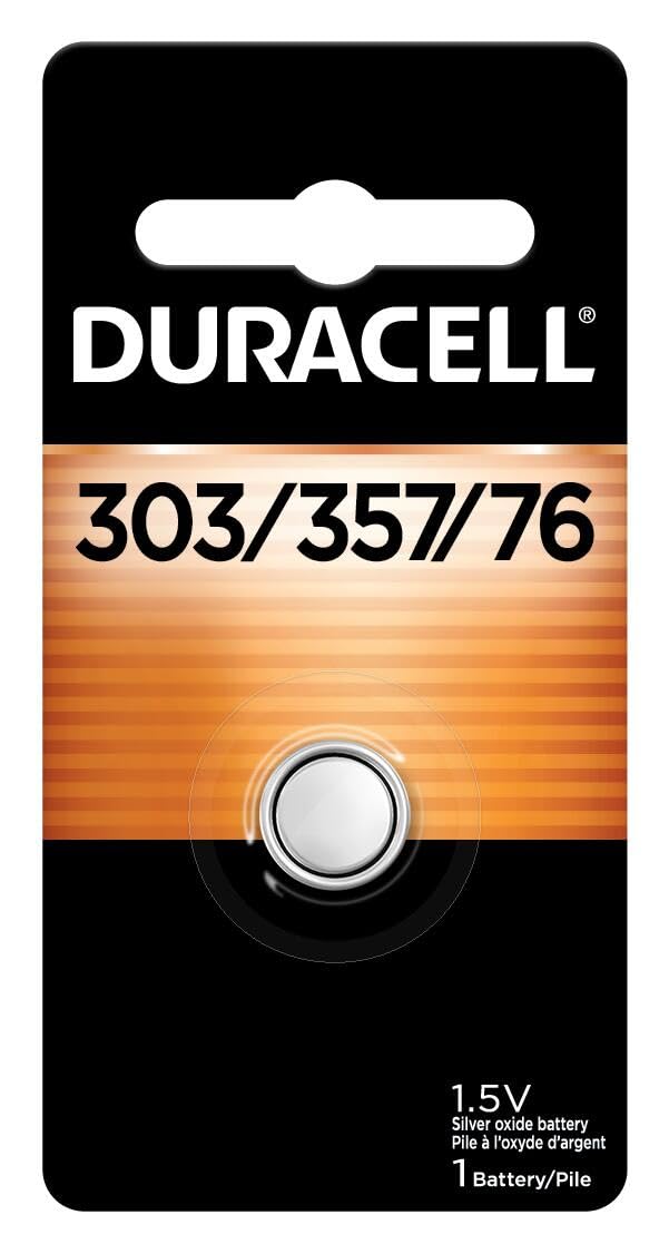 Duracell 303/357/76 Silver Oxide Button Battery, 1 Count Pack, 303/357/76 1.5 Volt Battery, Long-Lasting for Watches, Medical Devices, Calculators, and More