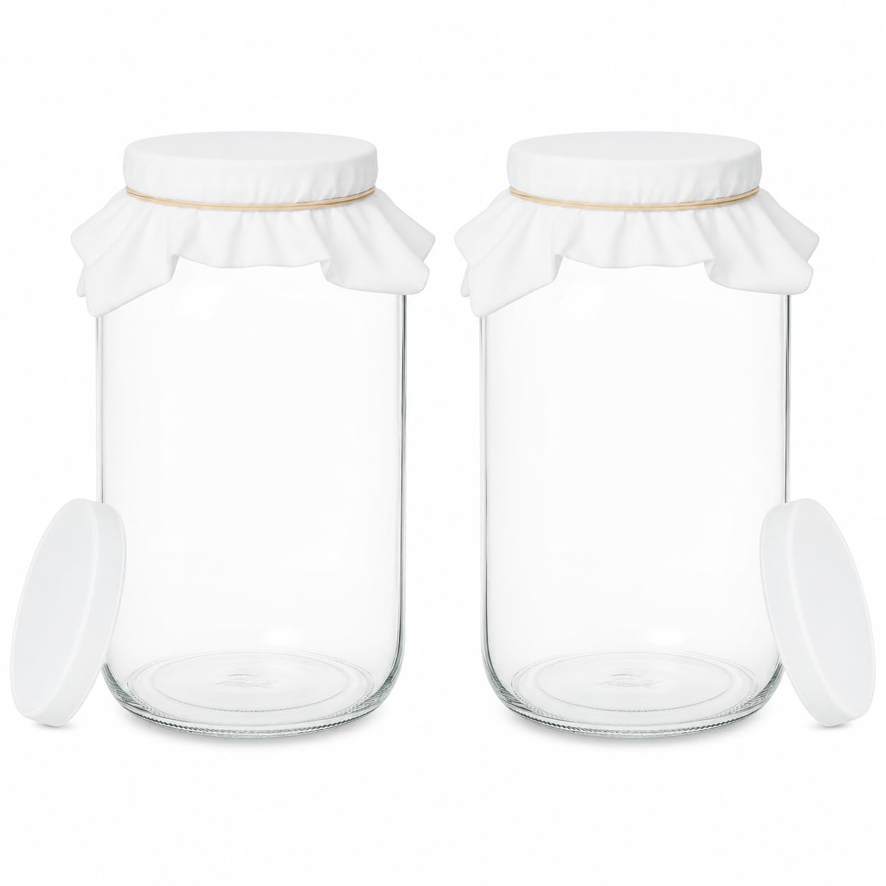 kitchentoolz 1 Gallon Glass Wide Mouth Kombucha Brewing Mason Jar - Home Brewing and Fermenting Kit with Cotton Cloth Filter, Rubber Band and Plastic Lid (1 Jar)