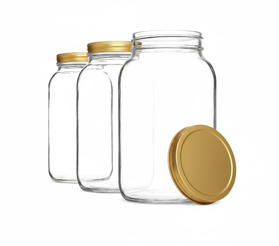 kitchentoolz 1 Gallon Glass Jar with Lid – Gallon Mason Wide Mouth Large Glass Jar for Fermenting, Pickling, Canning, Fermentation Jar, Kombucha, and Food Storage – 1 Gallon Jar Made in USA