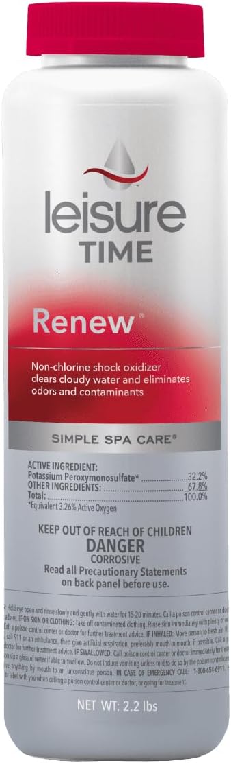Leisure Time RENU2 Renew Non-Chlorine Shock Treatment, Non-Chlorine Oxidizer for Hot Tubs and Spas, Restores Water Clarity and Freshness, Gentle on Skin, 2.2 lbs