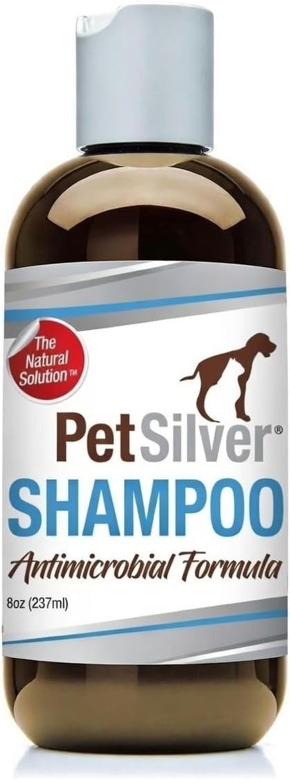 PetSilver Chelated Silver Pet Shampoo - Allergy & Itch Relief, Hot Spots, Cuts & Wounds, Gentle & Safe Formula for Dogs & Cats with Sensitive Skin - Soft & Shiny Coat - Vanilla Citrus Scent - 8oz