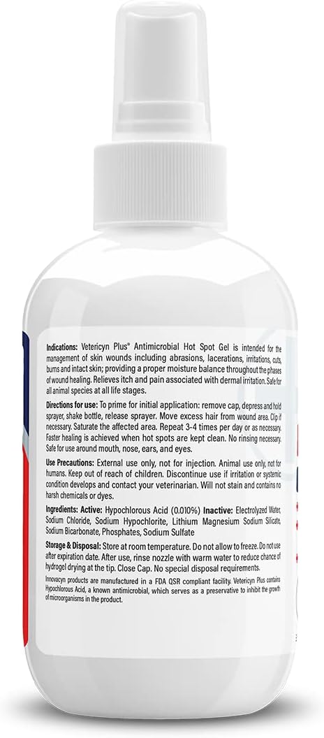 Vetericyn Plus Dog Hot Spot Gel | Spray-On Hot Spot Care for Dogs, Relieves Dog Itchy Skin and Allergy Symptoms, Helps with Skin Inflammation and Redness, Safe for All Animals. 3 ounces