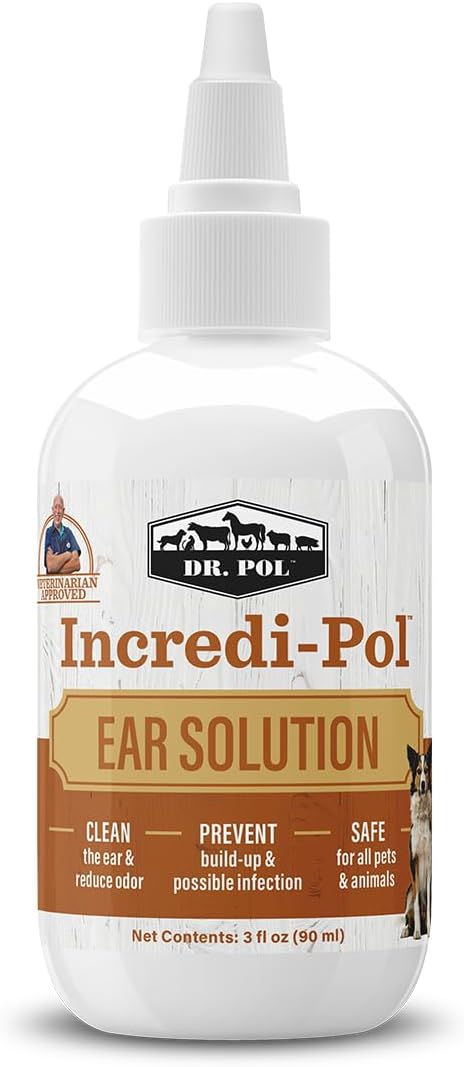 Dr. Pol Incredi-Pol Ear Solution for Dogs, Cats, and All Animals - Safe Ear Rinse for Daily Ear Cleaning and Soothing Relief - 3 Fluid Ounces