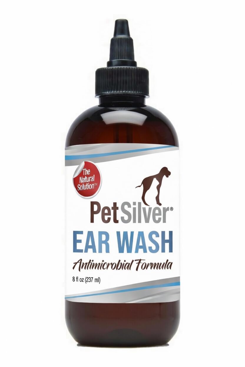 PetSilver Dog Ear Cleaner Solution – Gentle Ear Wash for Dogs and Cats with Chelated Silver – Otic Rinse Formula Targets Wax Buildup, Smelly Odor, and Itchy or Irritated Areas - Made in USA - 8 fl oz