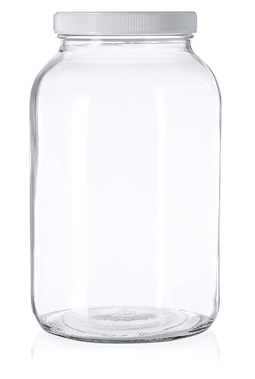 kitchentoolz 1 Gallon Glass Wide Mouth Kombucha Brewing Mason Jar - Home Brewing and Fermenting Kit with Cotton Cloth Filter, Rubber Band and Plastic Lid (1 Jar)