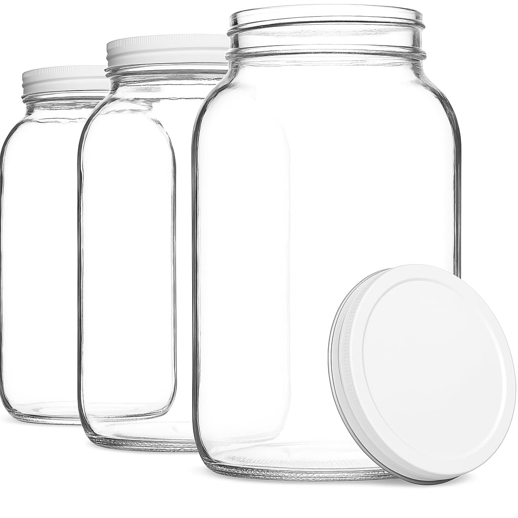 kitchentoolz 1 Gallon Glass Jar with Lid – Gallon Mason Wide Mouth Large Glass Jar for Fermenting, Pickling, Canning, Fermentation Jar, Kombucha, and Food Storage – 1 Gallon Jar Made in USA