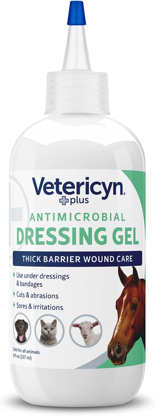 Vetericyn Plus Wound Dressing Gel for Animals| Thick Barrier Wound Care for Cats, Dogs, Horses, and Small Animals, Works on Wounds and Skin Irritations. 8 Ounces