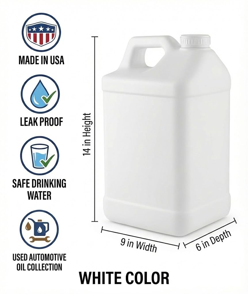kitchentoolz 2.5 Gallon Water Jug – Water Container Heavy-Duty HDPE Carboy for Automotive Used Oil Container & Liquid Storage – 10 Liter Water Jugs with Secure Lid – Made in USA