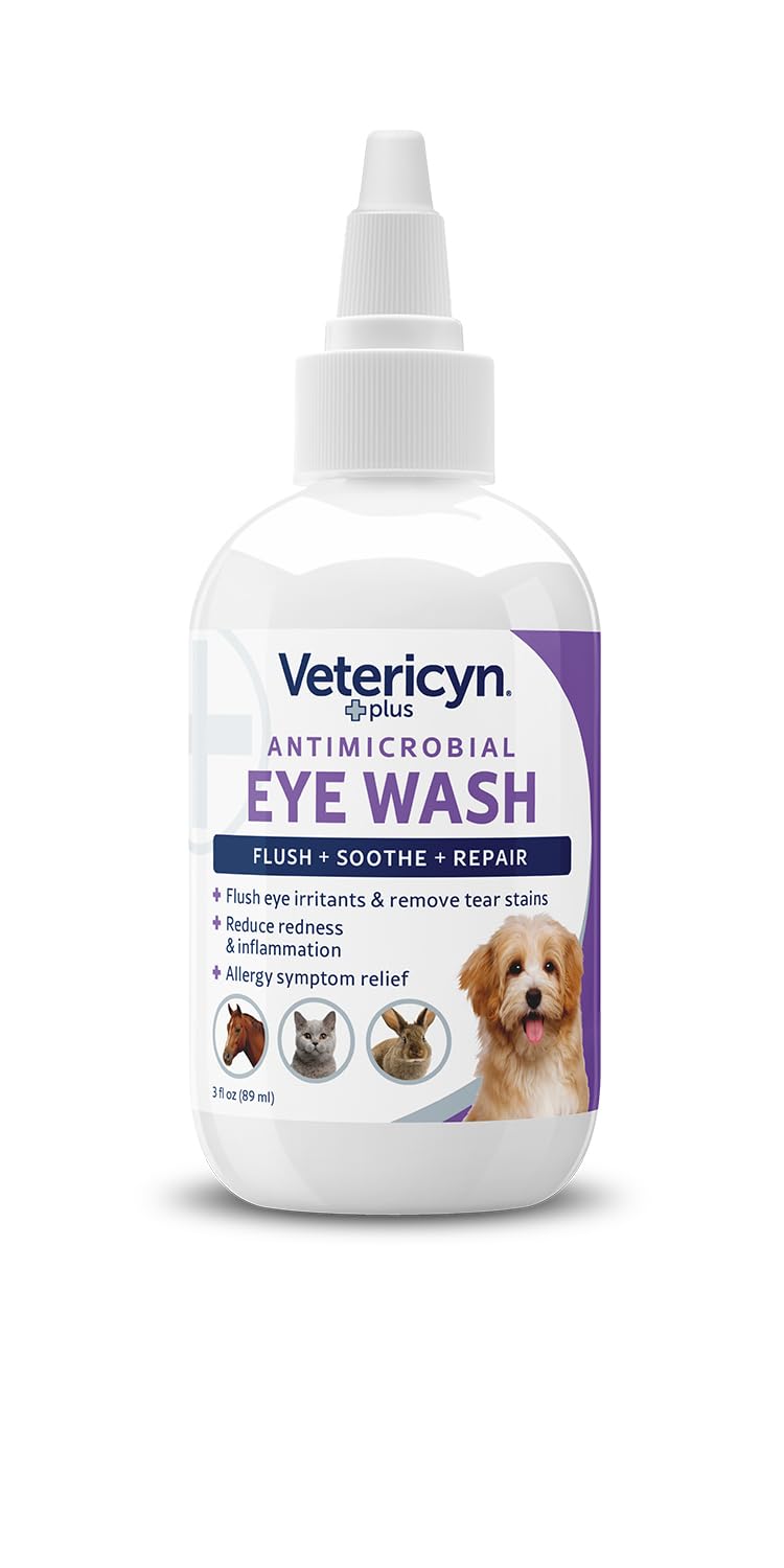 Vetericyn Plus Dog and Cat Eye Wash | Eye Drops for Dogs and Cats to Flush and Soothe Eye Irritations, Dog Tear Stain Cleaner, Safe for All Animals. 3 Ounces