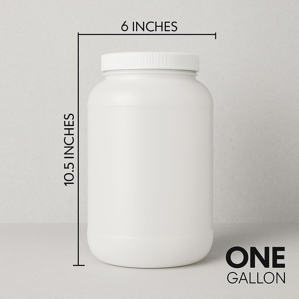 1 Gallon Protein Powder Container with Airtight Lid - Plastic Large Wide Mouth Jar - Pack of 2 - Made in USA