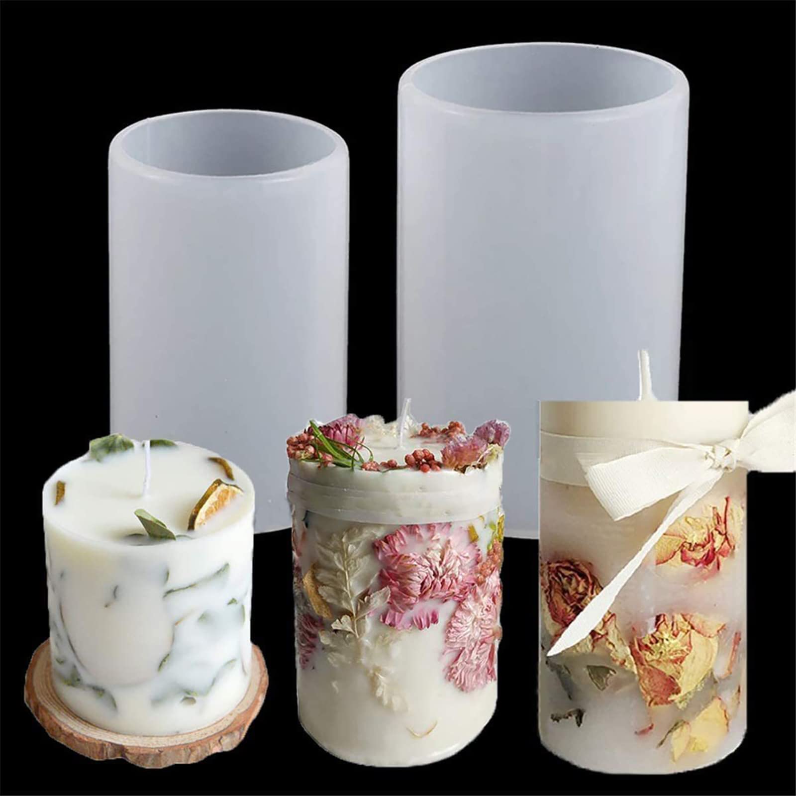 Bottle Candle Molds Cylinder Flower Pillar Mold - Rose Flower - Resin Casting Silicone Molds for Home Decor & Candle Making Wave Spiral Mold