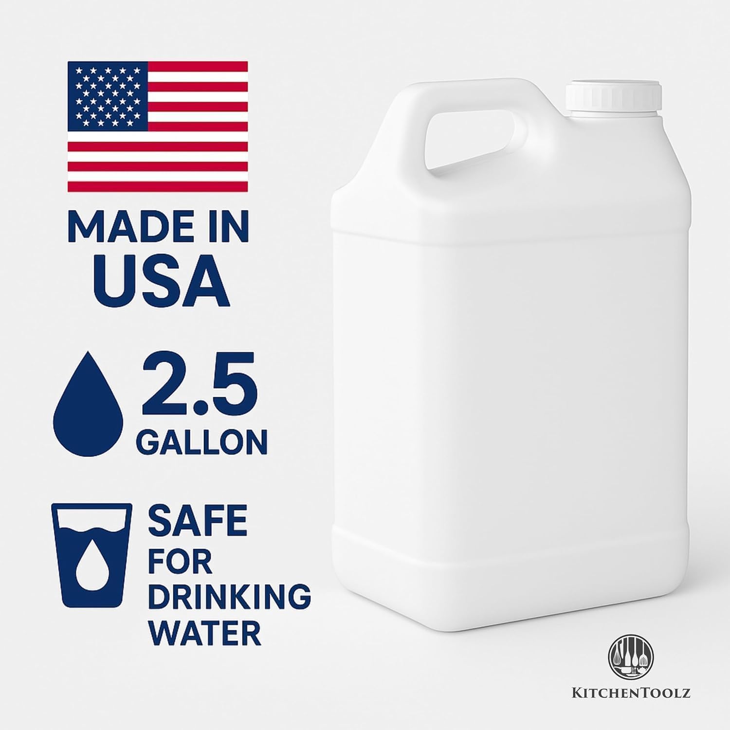 kitchentoolz 2.5 Gallon Water Jug – Water Container Heavy-Duty HDPE Carboy for Automotive Used Oil Container & Liquid Storage – 10 Liter Water Jugs with Secure Lid – Made in USA