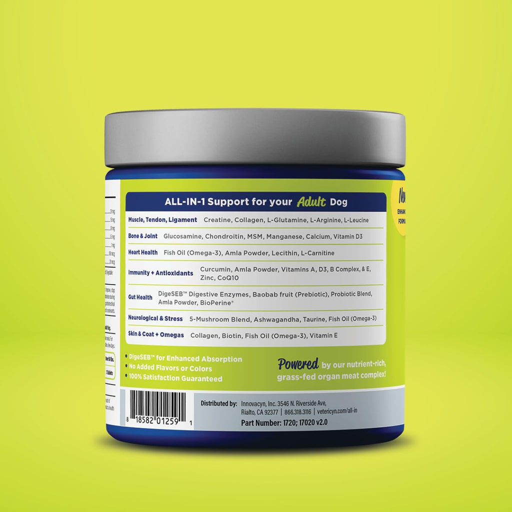 Vetericyn All-in 1 Multifunctional Senior Dog Supplement | Digestive Enzymes + Glucosamine Chondroitin for Hip and Joint Support + Vitamins, Antioxidants, Prebiotics, Probiotics, and Omegas. 90 Count