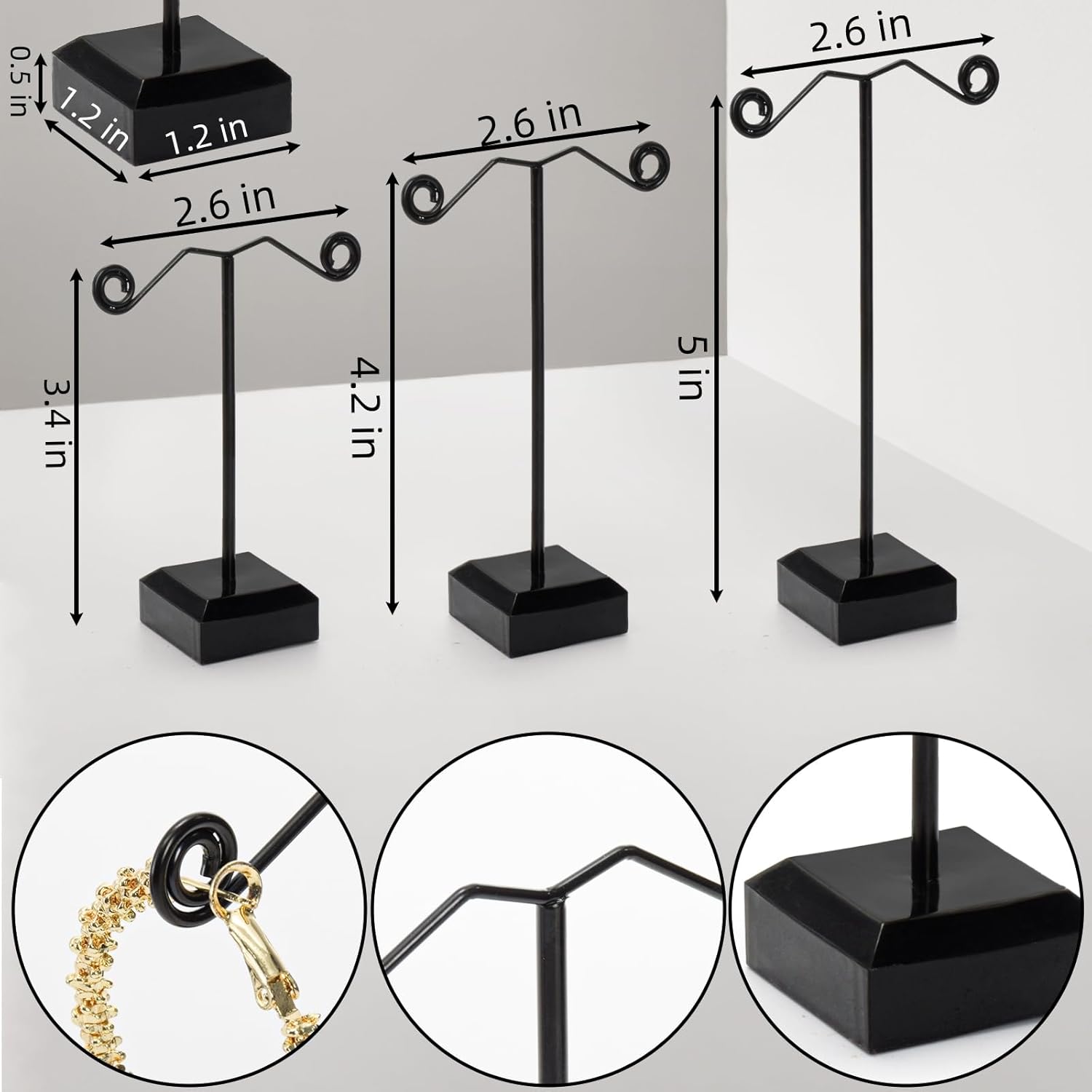 Coloch 18 Pcs Metal Earring Holder, Black T Bar Earring Display with 3 Heights Hoop Earring Display Stand with Acrylic Base Earring Showroom and Tradeshow Showcase Displays for Selling, Shows