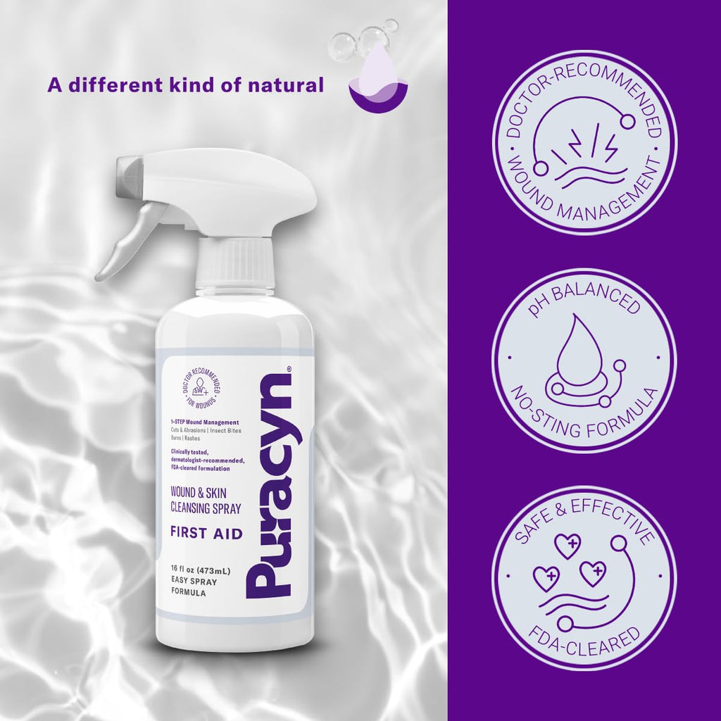 Puracyn First Aid Wound and Skin Cleanser - Hypochlorous-Based Wound Care Spray for Cuts, Scrapes, Minor Sores, Minor Burns, and Other Skin Irritations. 16 Ounces