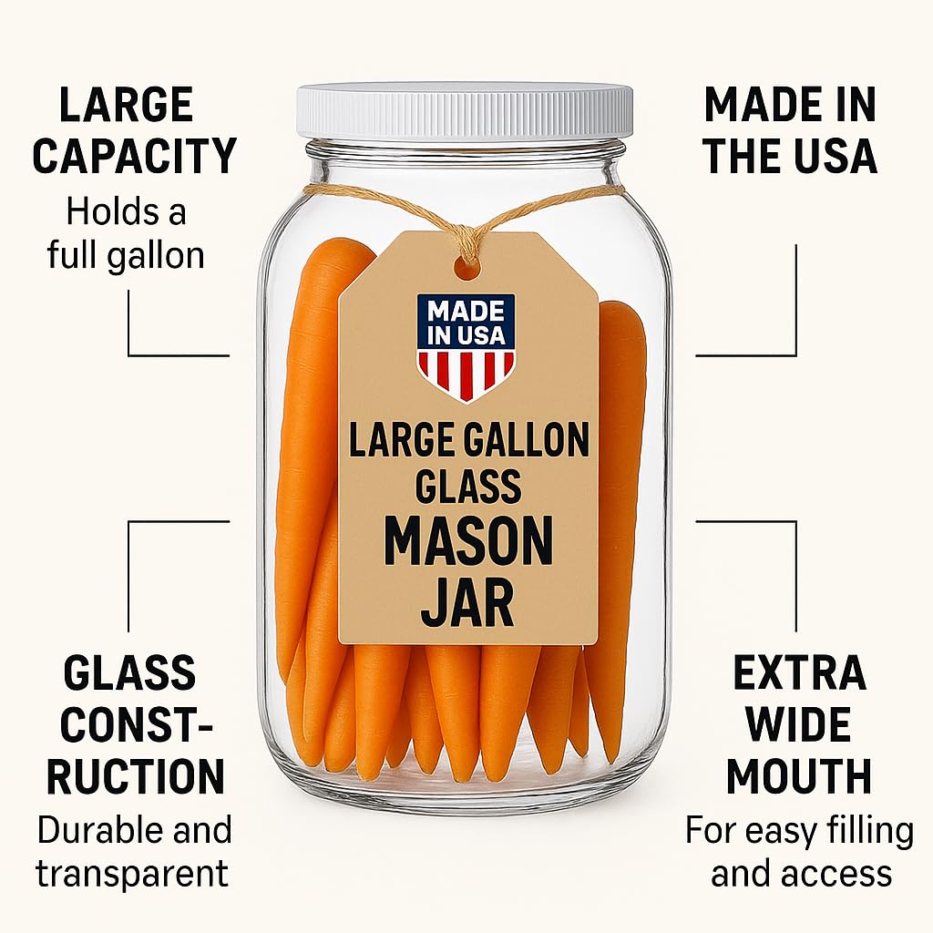 kitchentoolz 1 Gallon Glass Jar Wide Mouth with Airtight Foam Lined Plastic Lid - Large Mason Jar for Fermenting Kombucha Kefir - Storing and Canning (4)