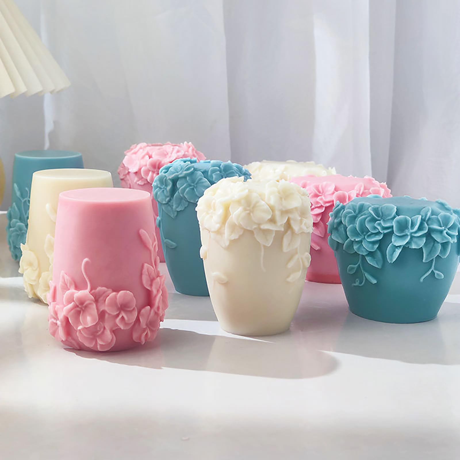 Bottle Candle Molds Cylinder Flower Pillar Mold - Rose Flower - Resin Casting Silicone Molds for Home Decor & Candle Making Wave Spiral Mold