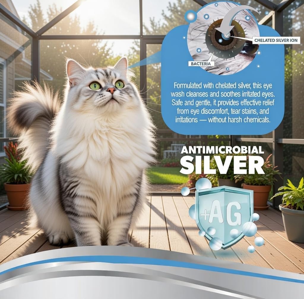 PetSilver Eye Drops for Dogs and Cats - Natural Dog Eye Wash - Relief for Inflammation & Irritation - Pet Eye Cleaner and Tear Stain Remover - Patented Silver Formula - Made in the USA - 4 fl oz