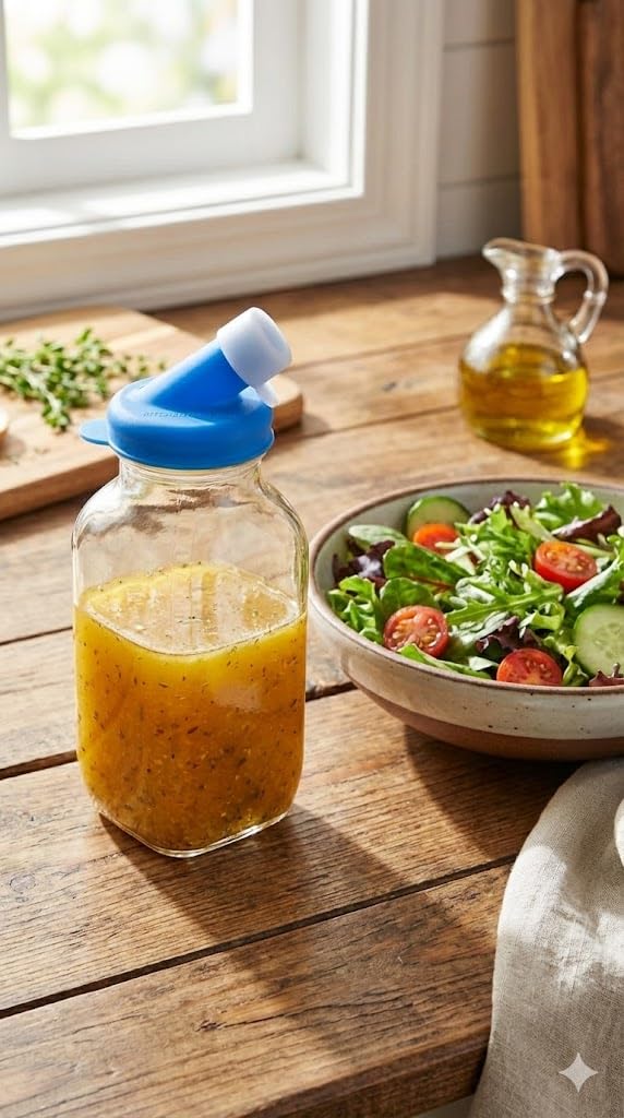 kitchentoolz Salad Dressing Container Glass Bottles – 16oz Glass Salad Dressing Shaker Bottle 4-Pack with Non-Metal Silicone Lids for Dressings, Marinades, Sauce
