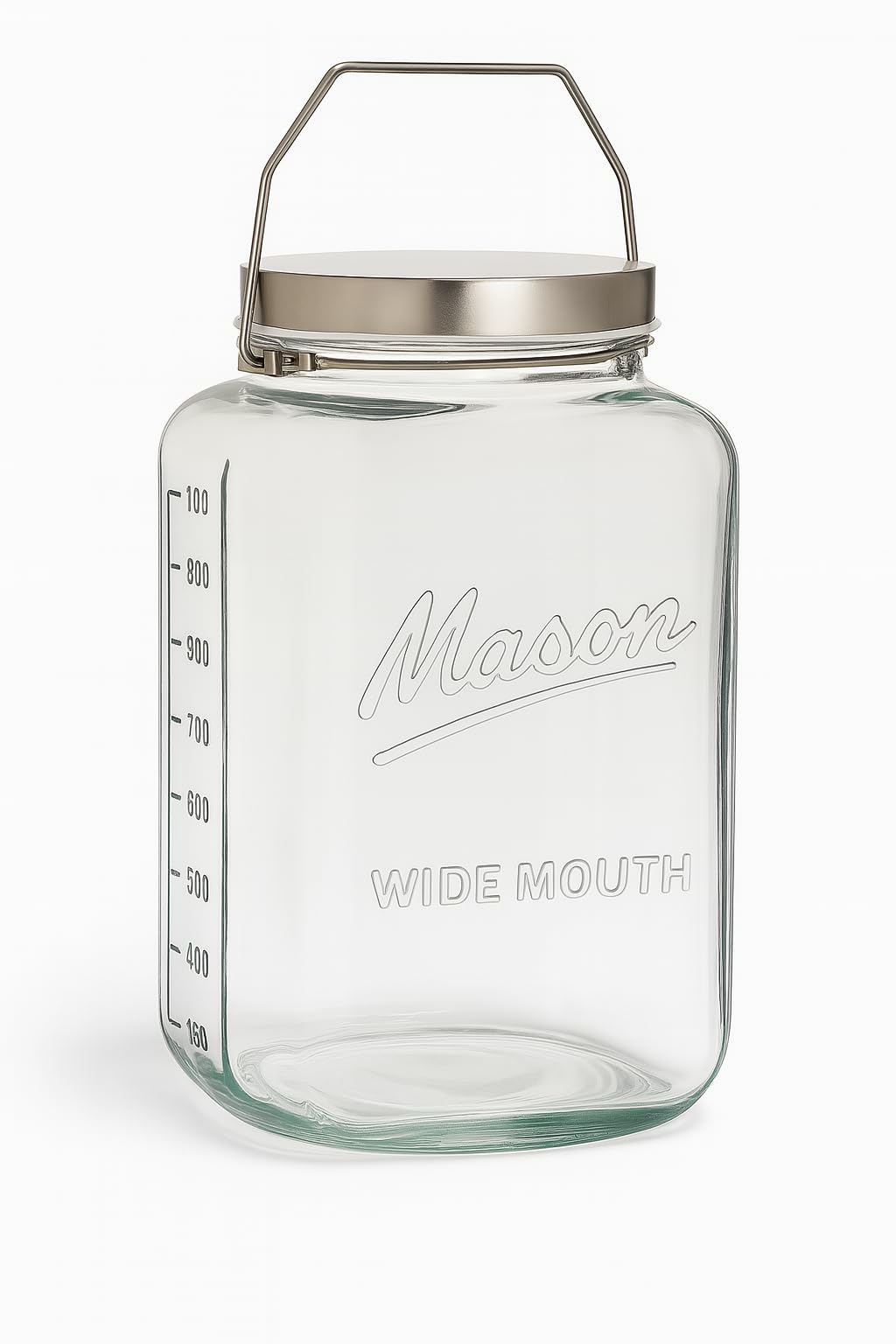 kitchentoolz Large 2 Gallon Glass Mason Jar with Big Airtight Metal Lid and Carry Handle – Wide Mouth Square Container with Measurements for Dry Goods, Bulk Storage, and Food Prep
