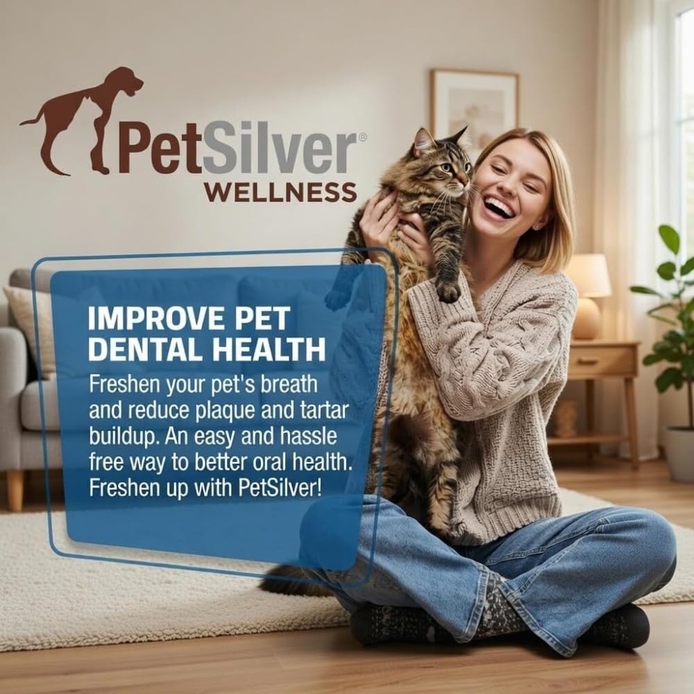 PetSilver Teeth & Gum Spray - Dog Dental & Teeth Cleaning Spray for Plaque & Tartar Build-Up Reduction - Natural Breath Freshener for Dogs and Cats - Patented Chelated Silver - Made in The USA - 4 oz