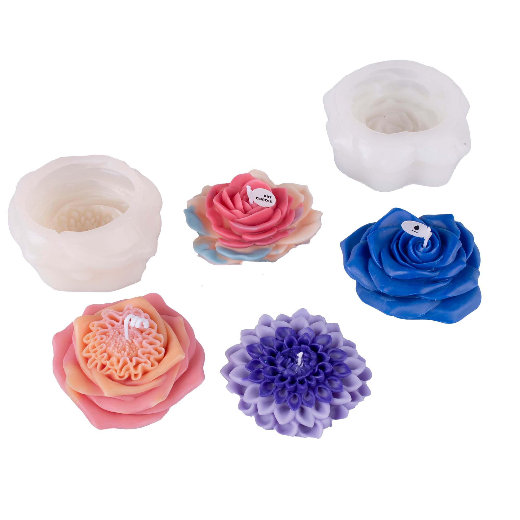 Flower Succulent Tulip Rose Cylinder Molds Silicone Wave Spiral Candle Mold - Silicone Resin Casting Molds for Candle & Resin & Soap Craft Supplies