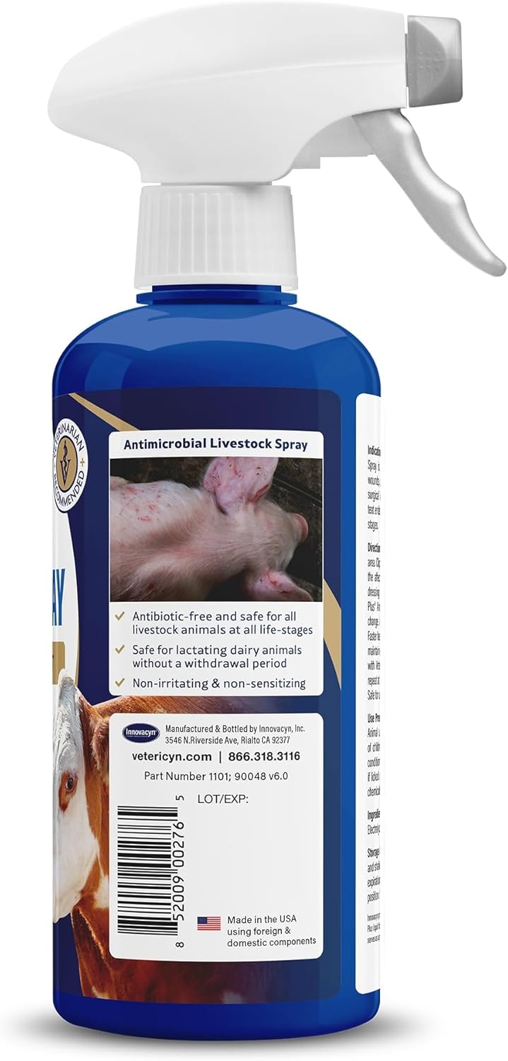 Vetericyn Plus Livestock Utility Spray | Wound Care Spray, Teat Spray, Dermal Cleanser, Safe, Non-Toxic and Antibiotic-Free Formula. 16 ounces