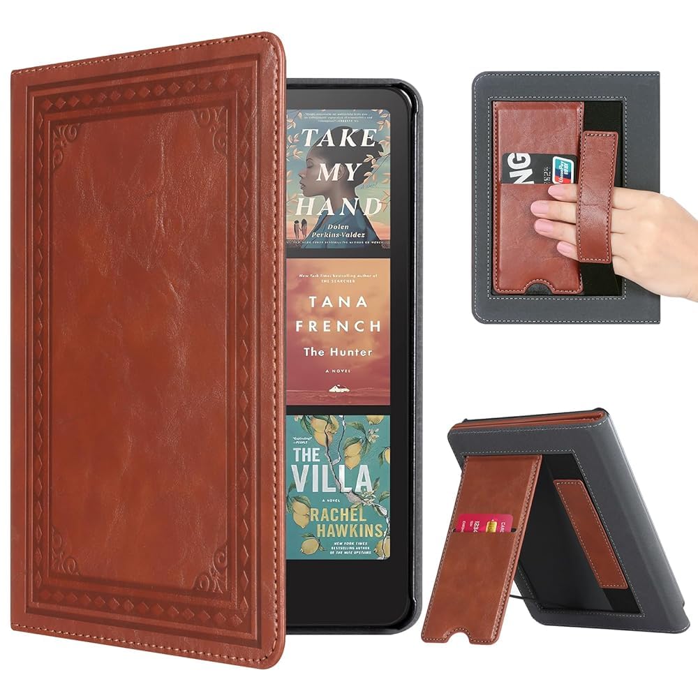 CoBak Case with Stand for Kindle Paperwhite 12th Gen 2024 Released (7") & Kindle Colorsoft Signature Edition - Durable PU Leather Cover with Auto Sleep Wake, Card Slot, Hand Strap Feature, Sage Green