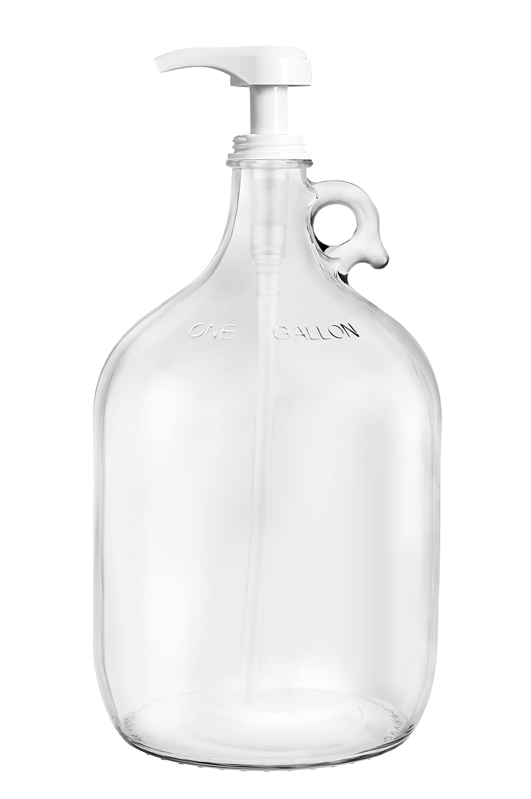 Gallon Glass Pump Dispenser Bottle, Large Jug Laundry Liquid Detergent Dispenser with Pump for Laundry Room Organization, Soap, Fabric Softener, Commercial Condiment Dispenser- 128 oz by Kitchentoolz