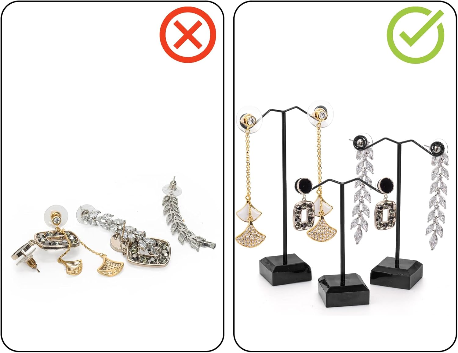 Coloch 18 Pcs Metal Earring Holder, Black T Bar Earring Display with 3 Heights Hoop Earring Display Stand with Acrylic Base Earring Showroom and Tradeshow Showcase Displays for Selling, Shows