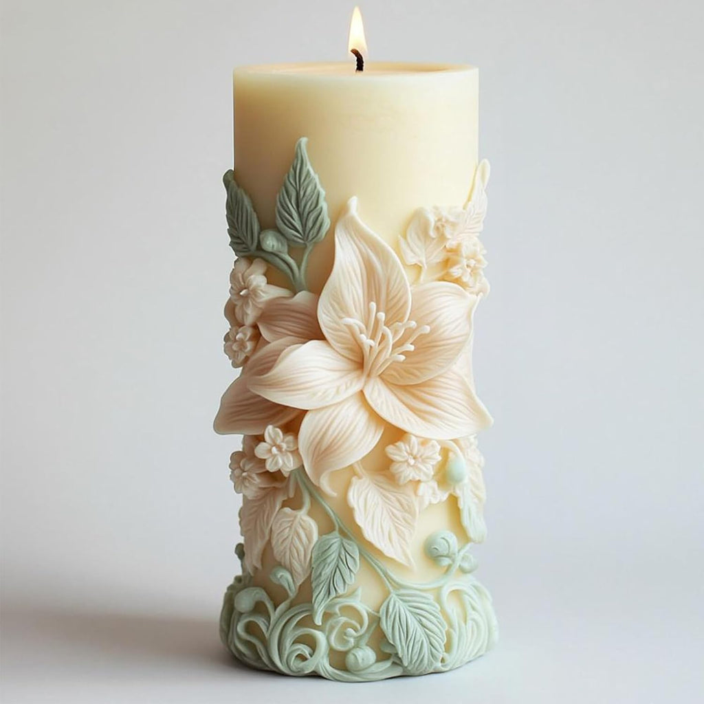Elegant Lily Embossed Candle Molds for Candle Making, 3D Flower Silicone Molds for Candle Soap Wax Resin Clay, Blooming Lily Chocolate Cake Fondant Molds, DIY Floral Art Craft Wedding Decor