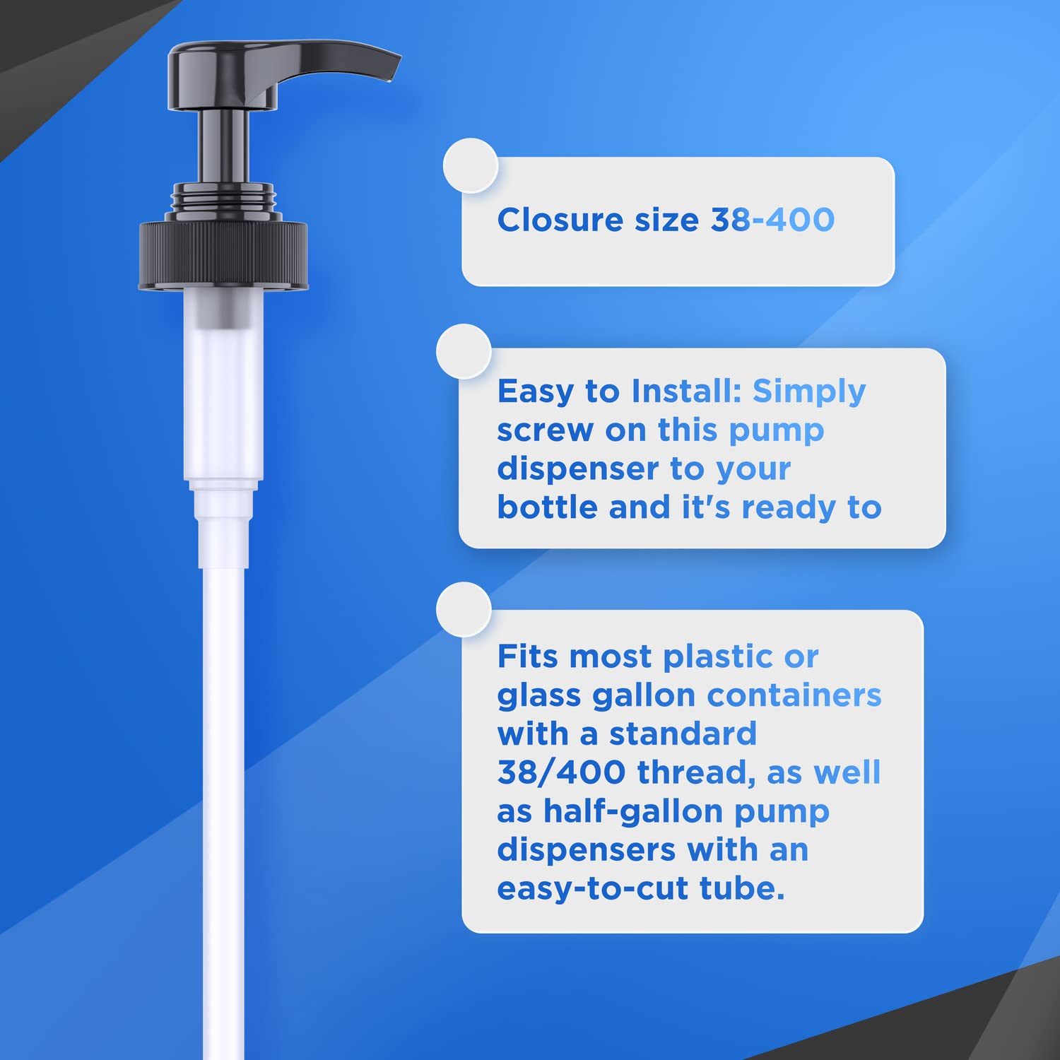 Gallon Pump Dispenser for Glass Jugs or Plastic Bottles - Compatible with Listerine Pump 1-1.5L Bottle Heavy-Duty Industrial Grade for Syrup, Soap, Condiments, Detergent - Pack of 2 White Pumps