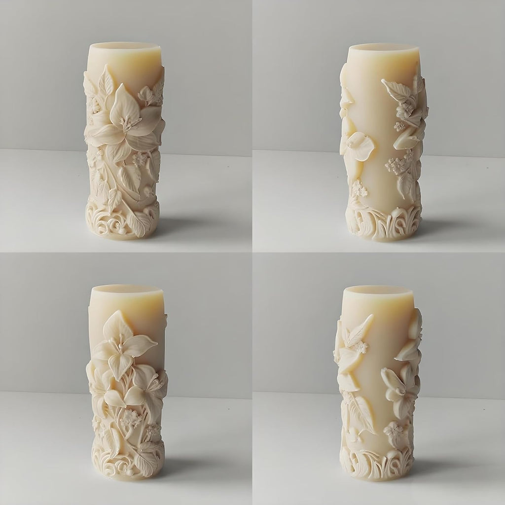 Elegant Lily Embossed Candle Molds for Candle Making, 3D Flower Silicone Molds for Candle Soap Wax Resin Clay, Blooming Lily Chocolate Cake Fondant Molds, DIY Floral Art Craft Wedding Decor