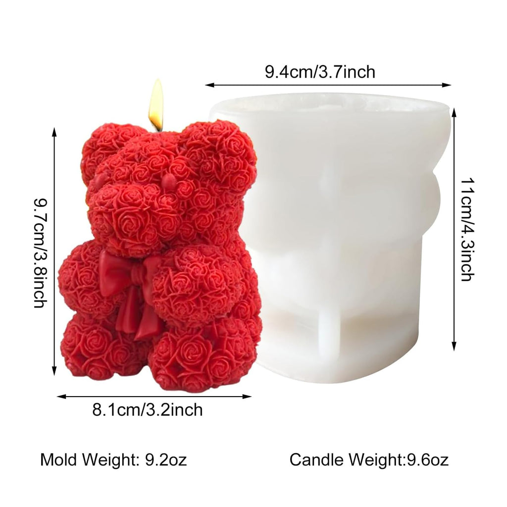 2PCS 3D Rose Bear Wax Candle Mold,Teddy Bear Candle Making Molds,Cute Epoxy Resin Molds,Ornament for DIY Wax Candles Art Craft Cake Chocolate Soap Mold Home Decor Valentine Gifts Birthday Gift