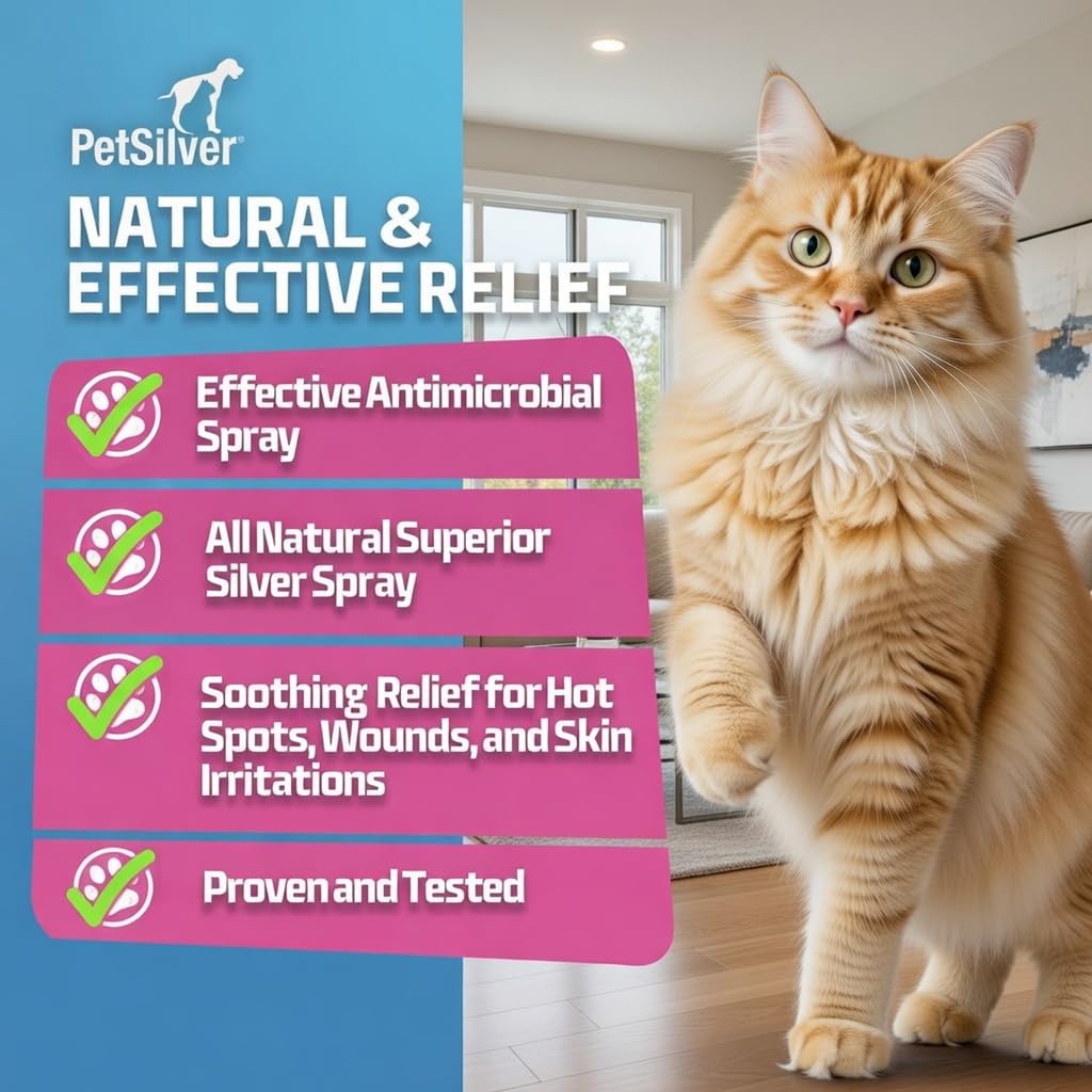 PetSilver Antibacterial Wound & Skin Spray | Dog Hot Spot Treatment & Cat Wound Spray | Chelated Silver Skin Soother for Rashes & Sores | Dog Wound Care & Itch Spray - 4 fl oz