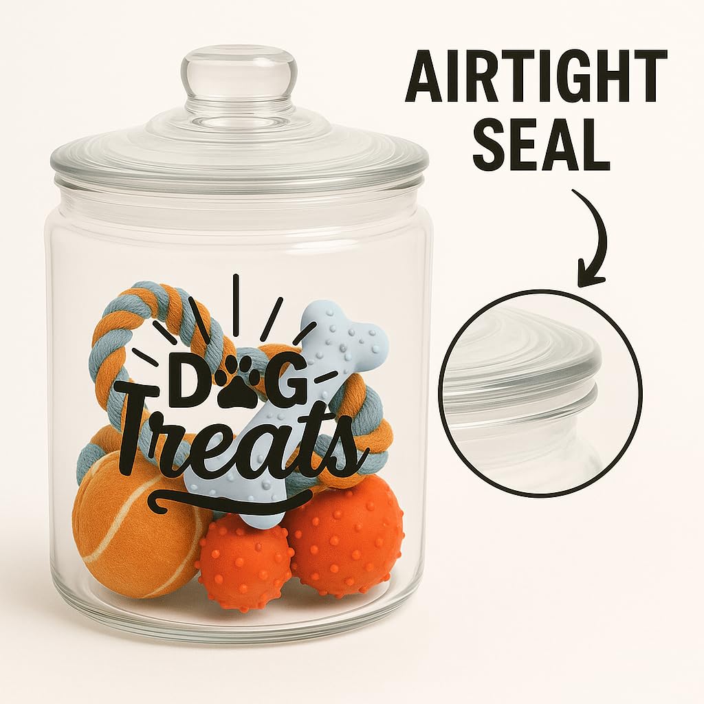 kitchentoolz 1-Gallon Glass Dog Treat Container Airtight – Large Countertop Dog Cookie Jar with Lid for Dog Treat Storage, Decorative Treat Jar & Dachshund Accessories