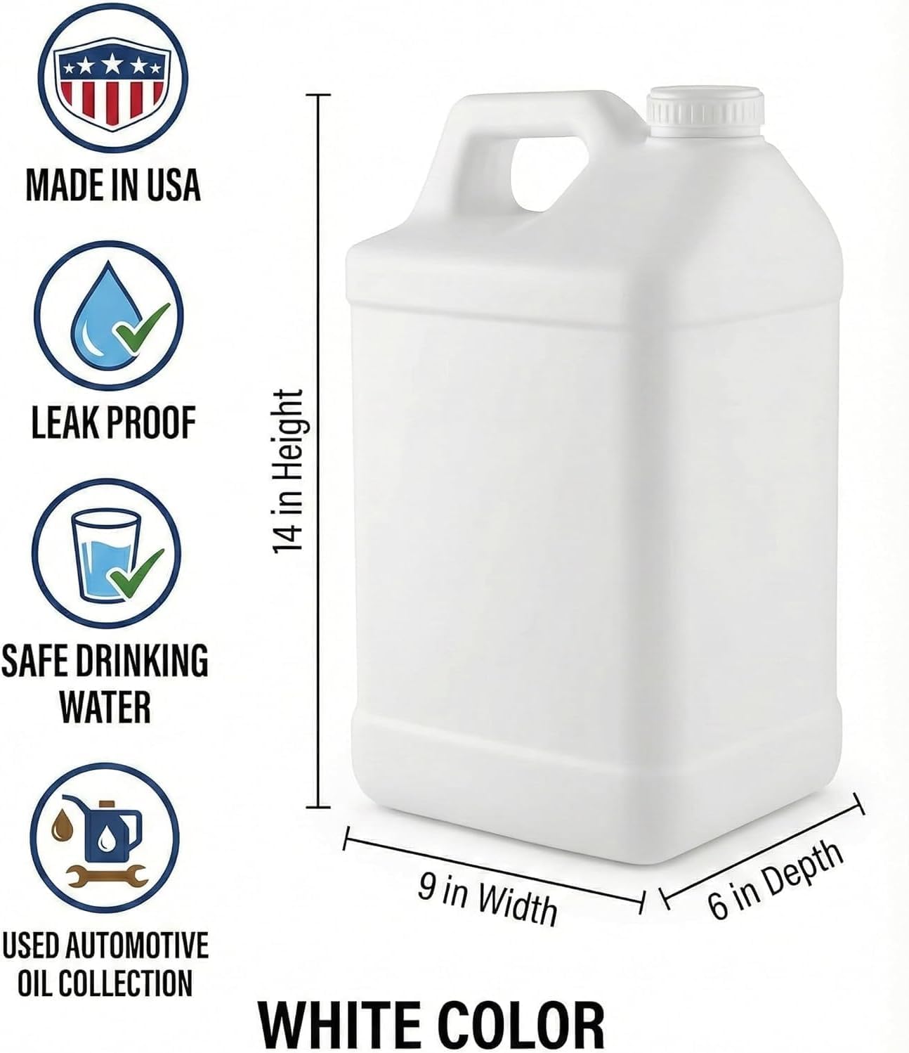 kitchentoolz 2.5 Gallon Water Jug – Water Container Heavy-Duty HDPE Carboy for Automotive Used Oil Container & Liquid Storage – 10 Liter Water Jugs with Secure Lid – Made in USA