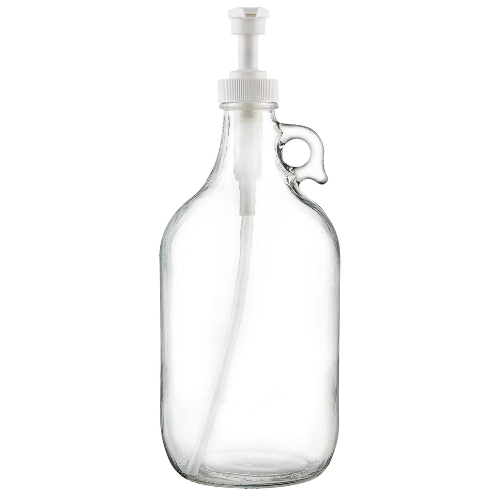 Gallon Glass Pump Dispenser Bottle, Large Jug Laundry Liquid Detergent Dispenser with Pump for Laundry Room Organization, Soap, Fabric Softener, Commercial Condiment Dispenser- 128 oz by Kitchentoolz