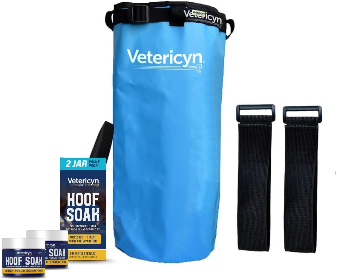 Vetericyn Mobility Hoof Soak 2 pk and Hoof Boot Bundle | Two Single Hoof Treatment Jars and Soaking Boot for Hooves with Sole and Frog Damage Caused by Abscesses, White Line Separation, and Thrush. 2