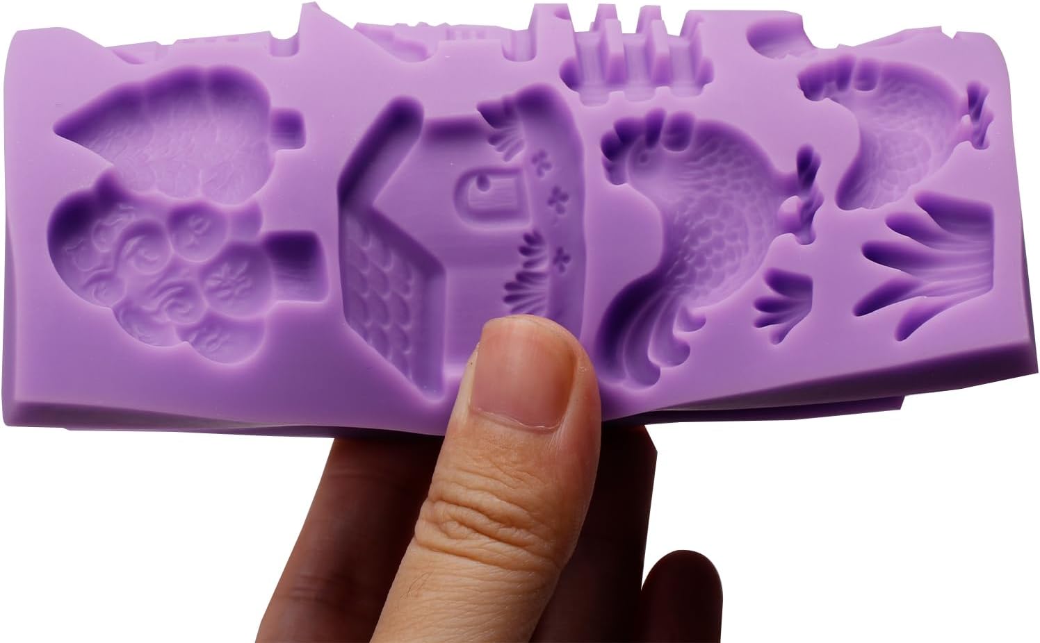 Farm Animal Silicone Mold, Lovely Cow Sheep Chicken Fondant Mold for House Design Cake Decorating Tool Biscuit Cookies Sugar Chocolate Hard Dessert Decor, 14 Cavity Baking Mold