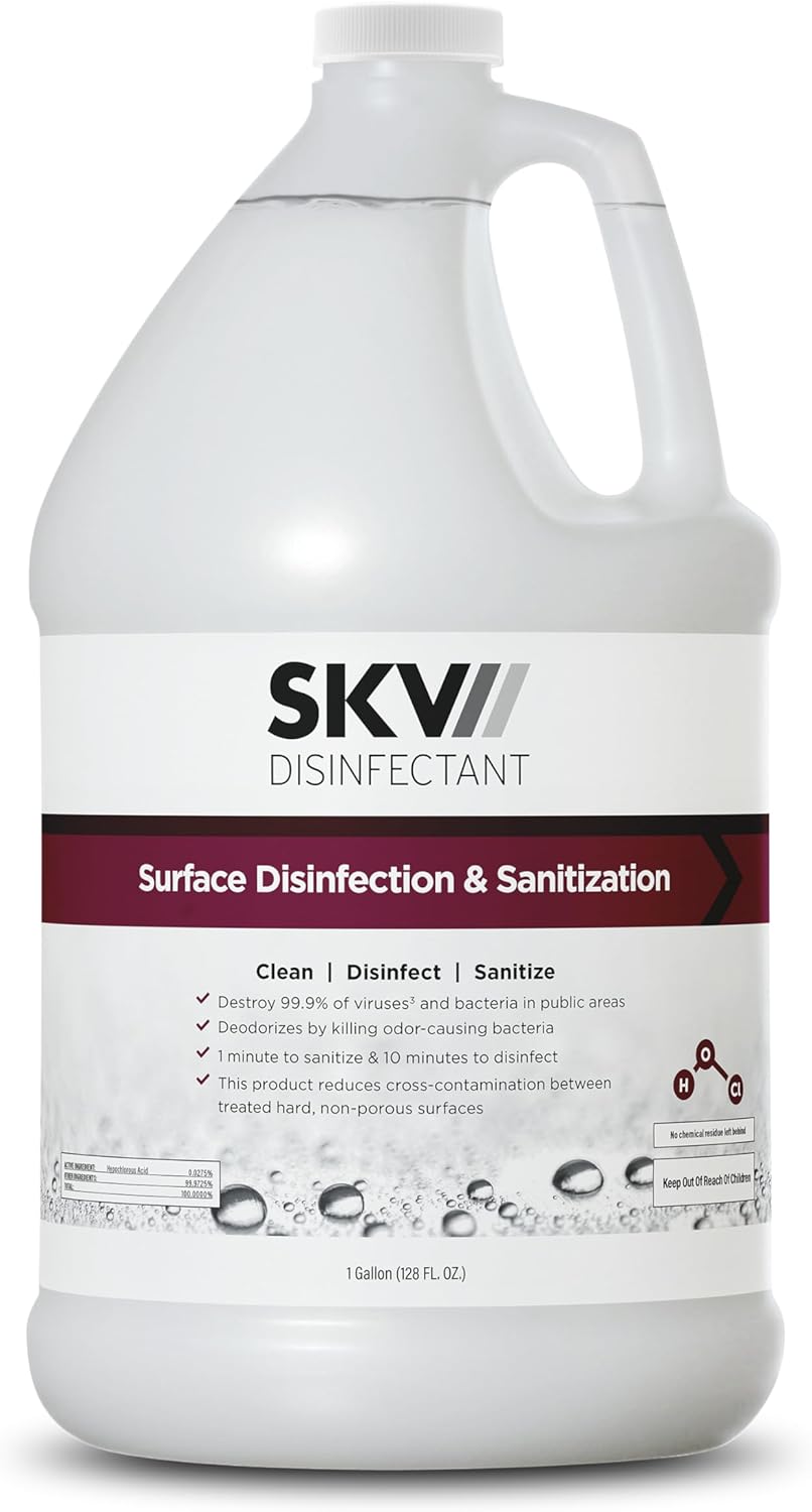 SKV Surface Disinfection and Sanitization | Cleans, Deodorizes, and Disinfects, Made with Hypochlorous Acid and Destroys 99.9% of Viruses and Bacteria. 1 Gallon